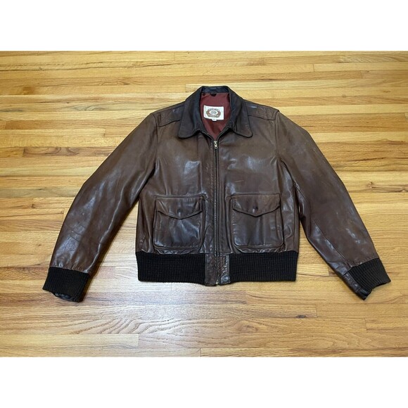 Vintage Overland Sheepskin Co. Bomber Jacket Men's 42 Brown Full Zipper Leather